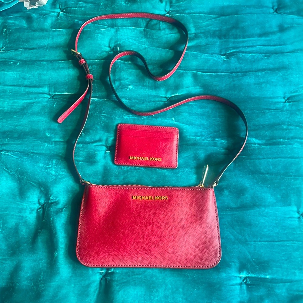 Michael Kors Red Crossbody and Card Holder